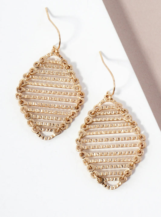 Metal Textured Bar Diamond-Shaped Frame Earrings