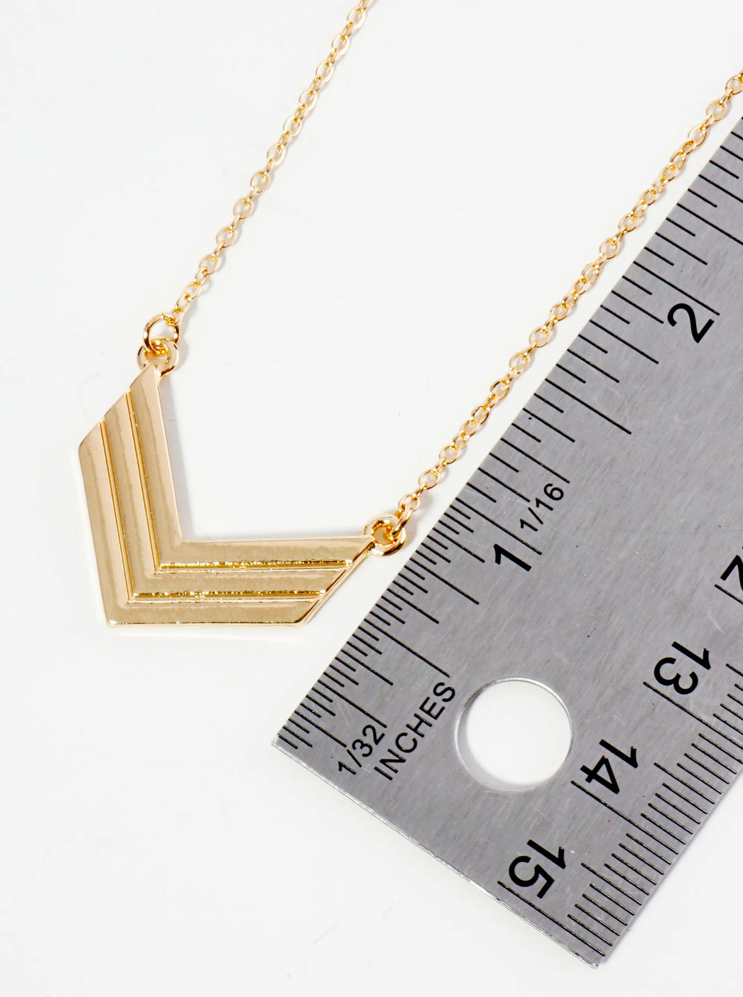 Metal Textured Chevron Pendant Necklace