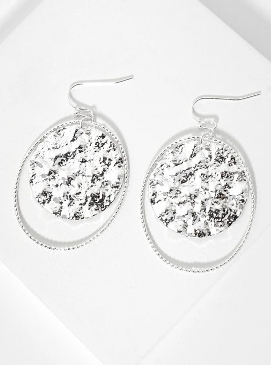 Metal Textured Double Circle Dangle Earrings