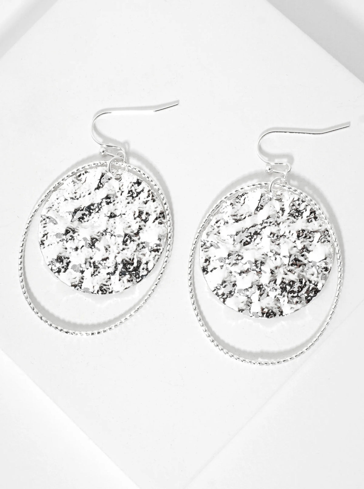Metal Textured Double Circle Dangle Earrings