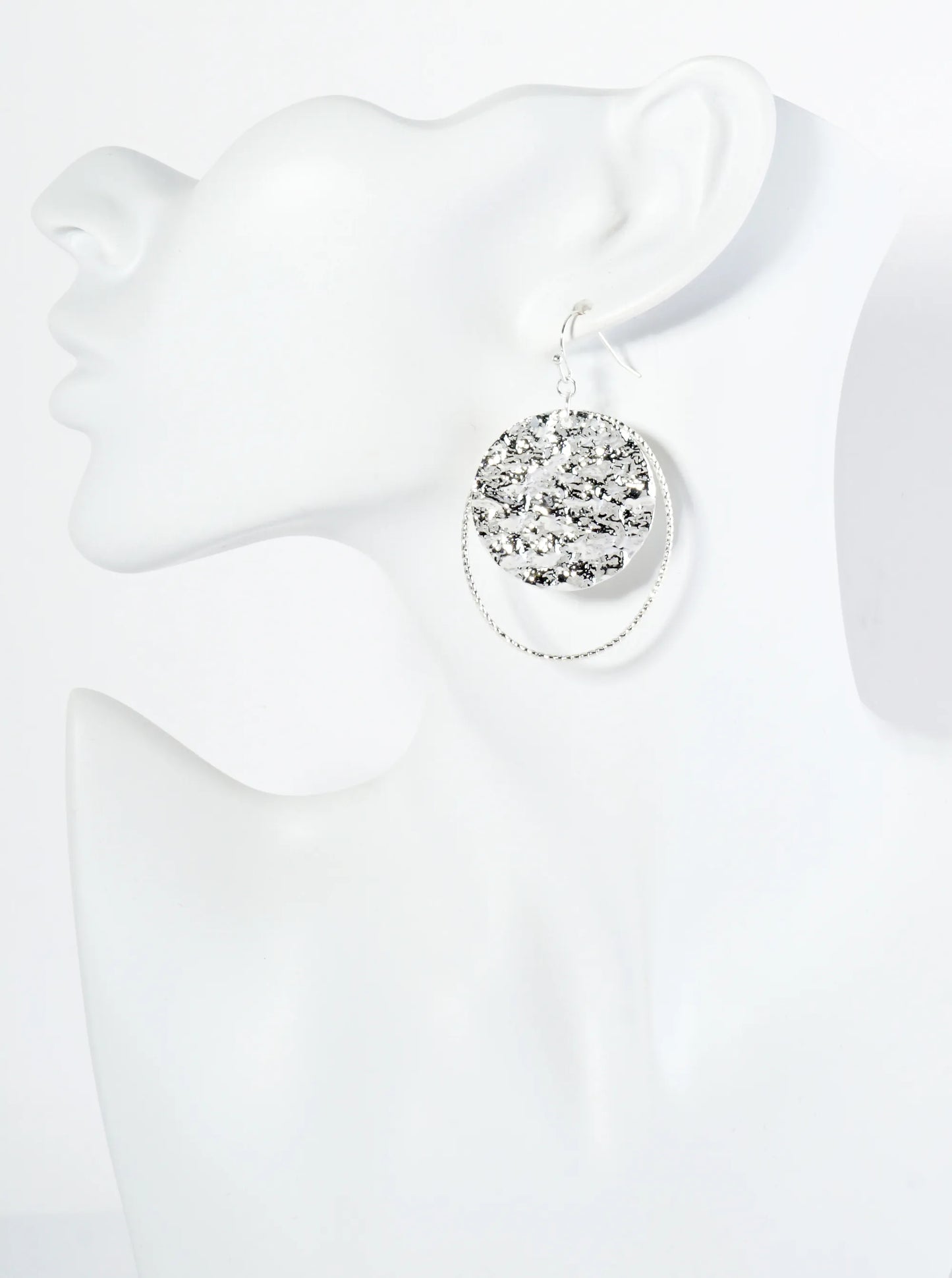 Metal Textured Double Circle Dangle Earrings