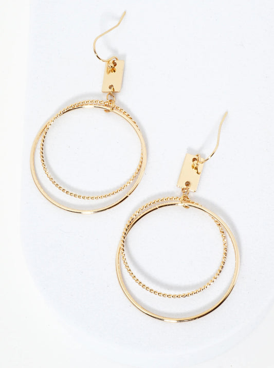 Metal Textured Dual Circle Drop Earrings