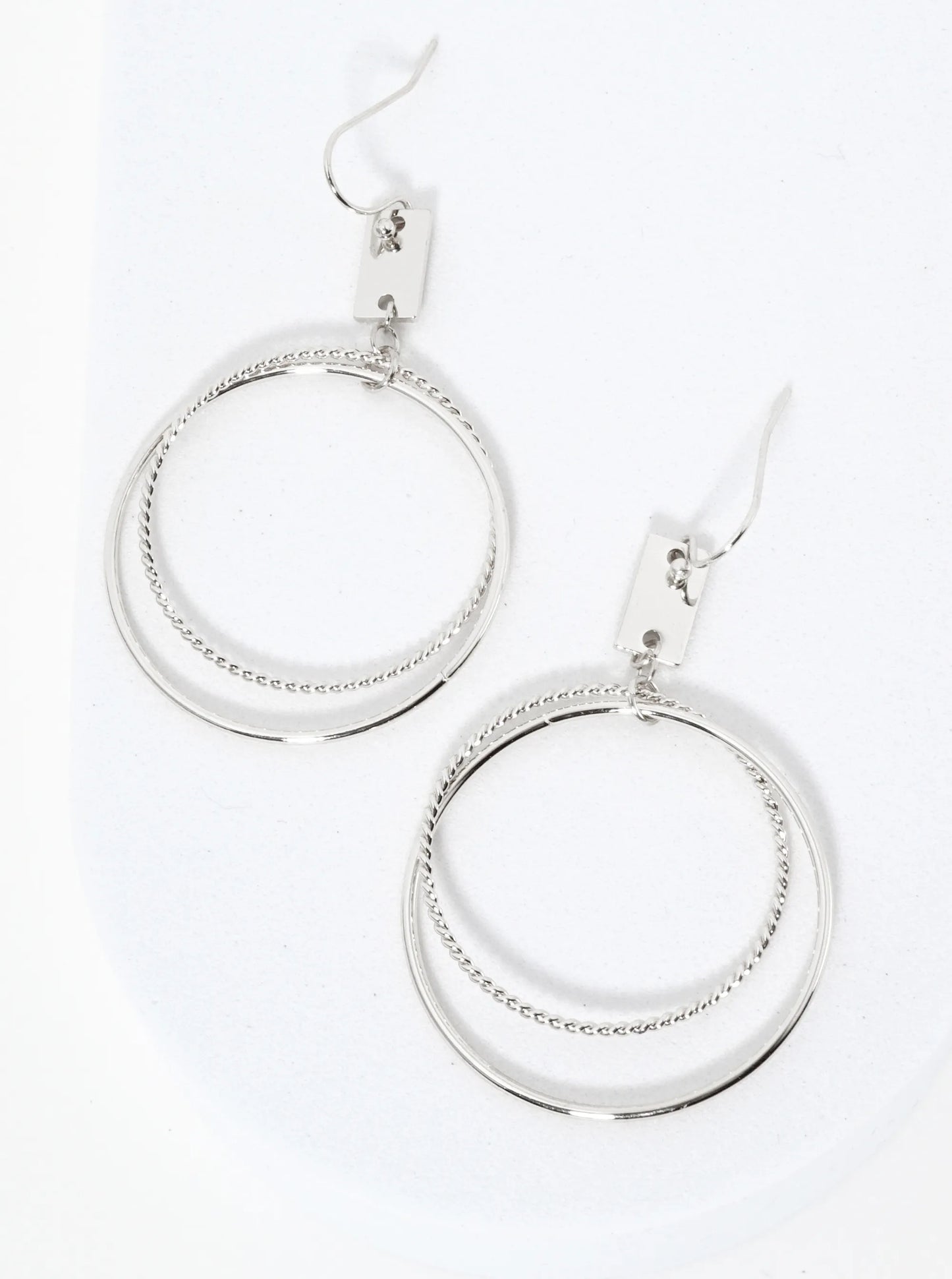 Metal Textured Dual Circle Drop Earrings