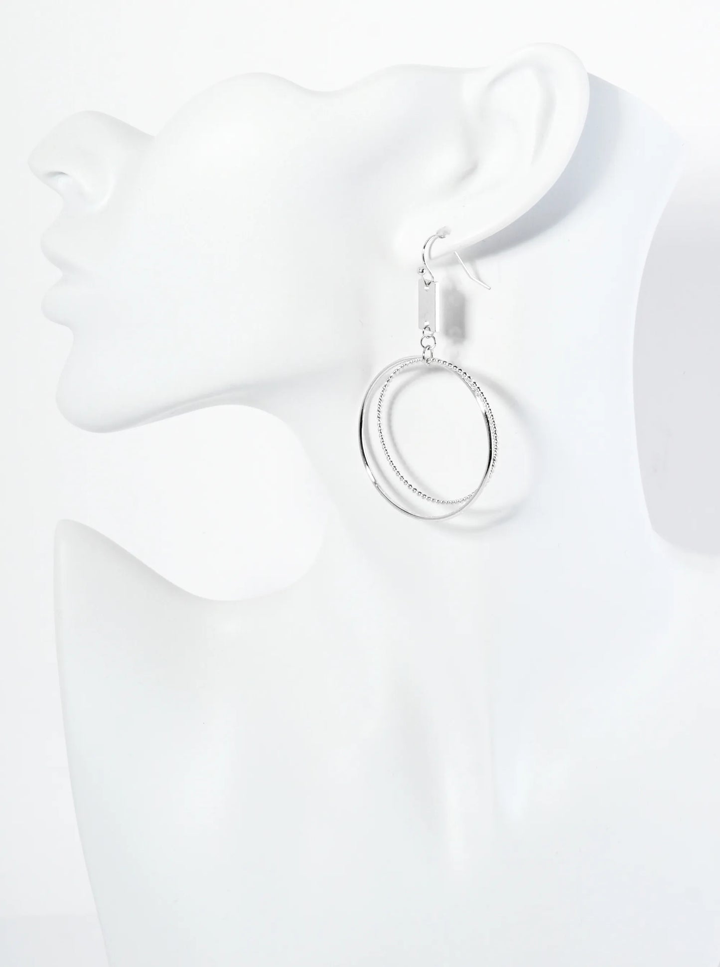 Metal Textured Dual Circle Drop Earrings