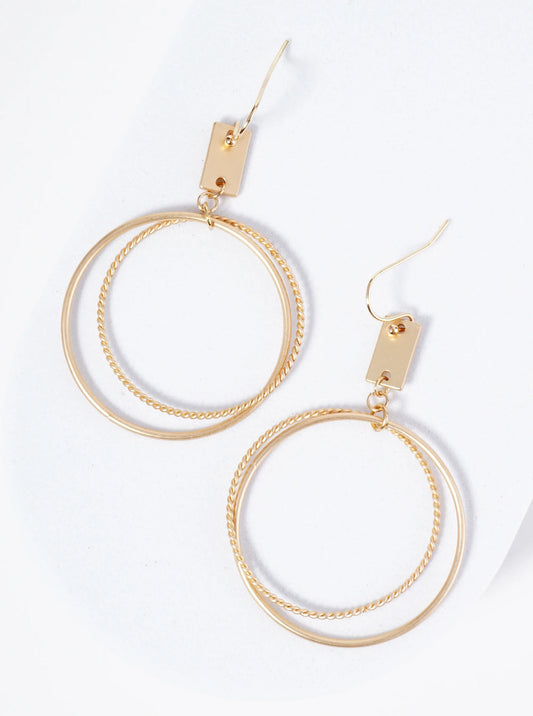 Metal Textured Dual Circle Drop Earrings