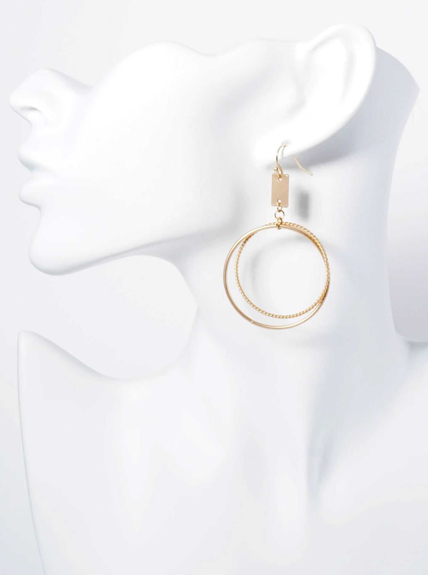 Metal Textured Dual Circle Drop Earrings