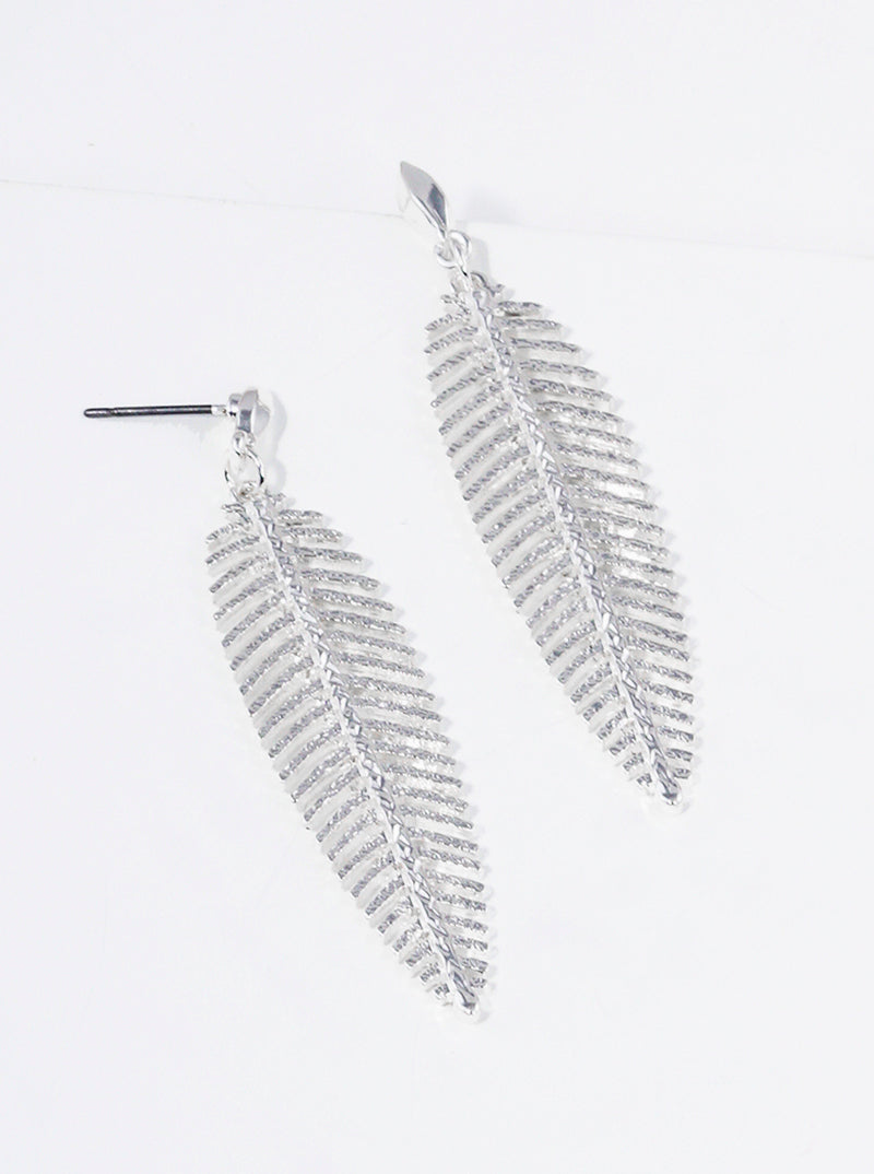 Metal Textured Leaf Drop Dangle Post Earrings