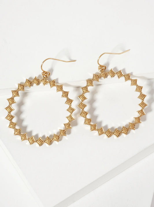 Metal Textured Linked Square Circular Dangle Earrings