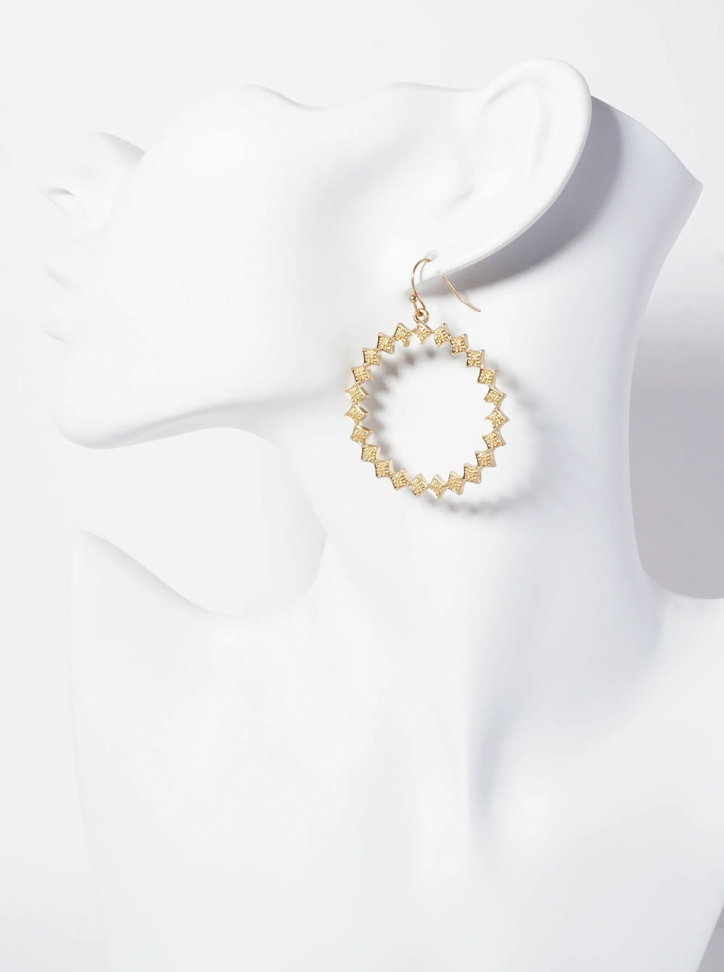 Metal Textured Linked Square Circular Dangle Earrings