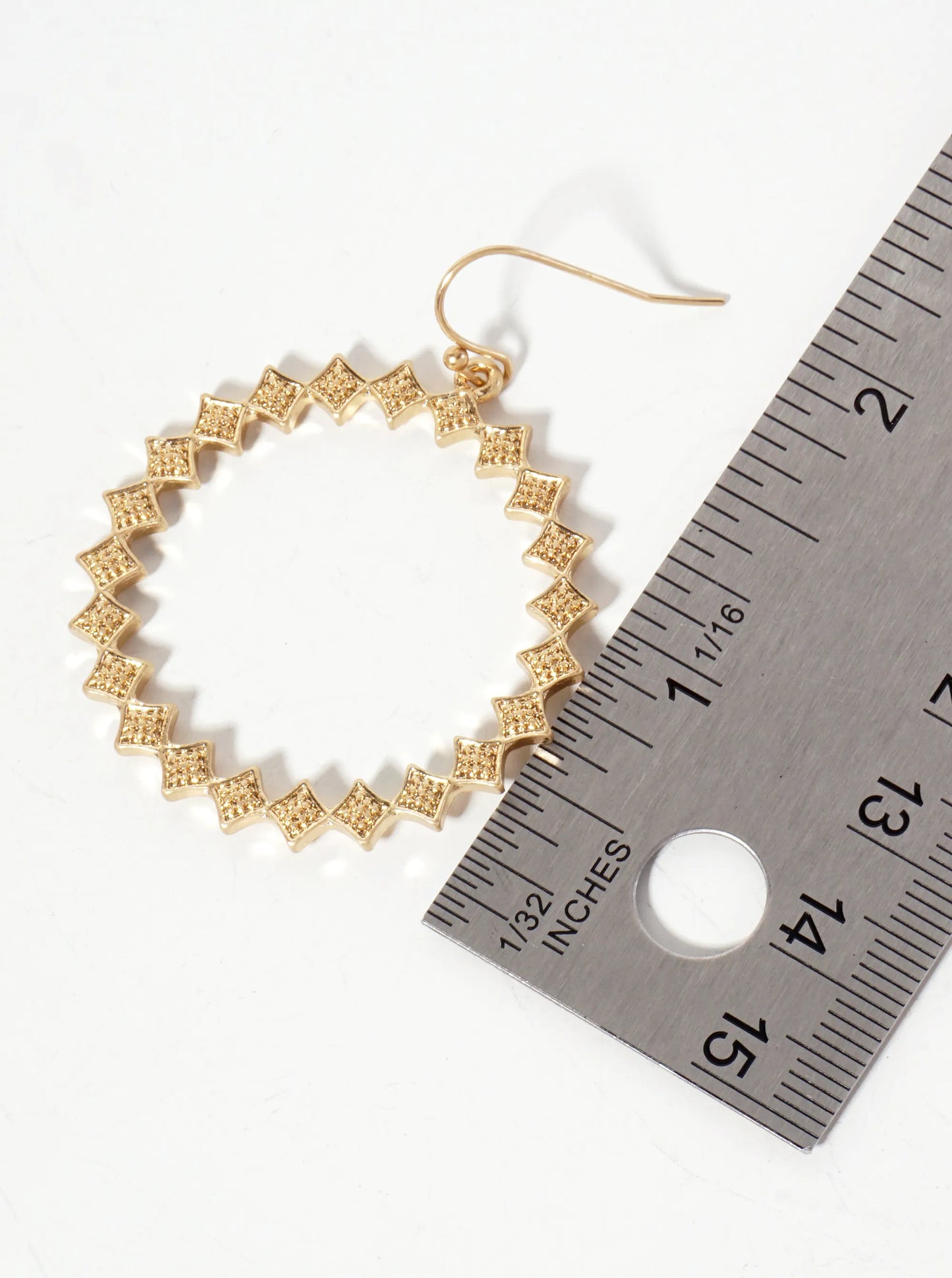 Metal Textured Linked Square Circular Dangle Earrings