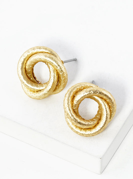 Metal Textured Love Knot Stud Earrings