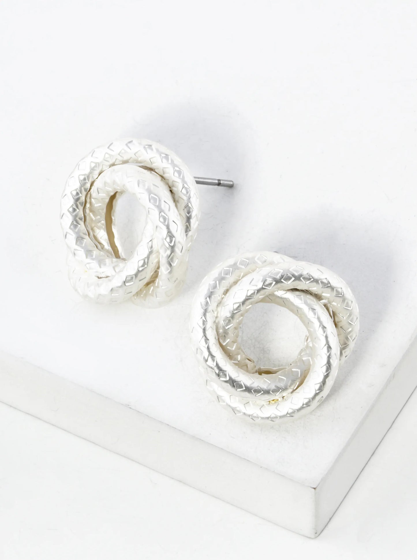 Metal Textured Love Knot Stud Earrings