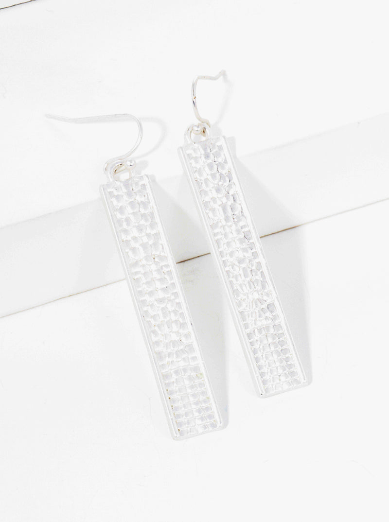 Metal Textured Rectangle Bar Shape Dangle Drop Earrings