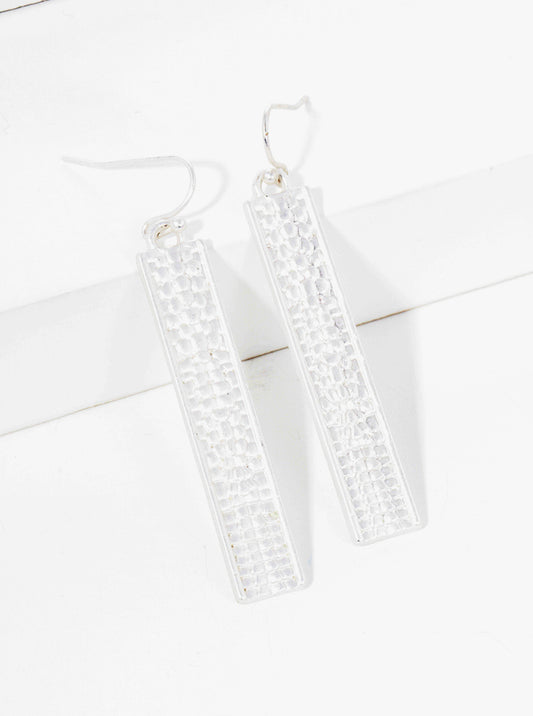 Metal Textured Rectangle Bar Shape Dangle Drop Earrings