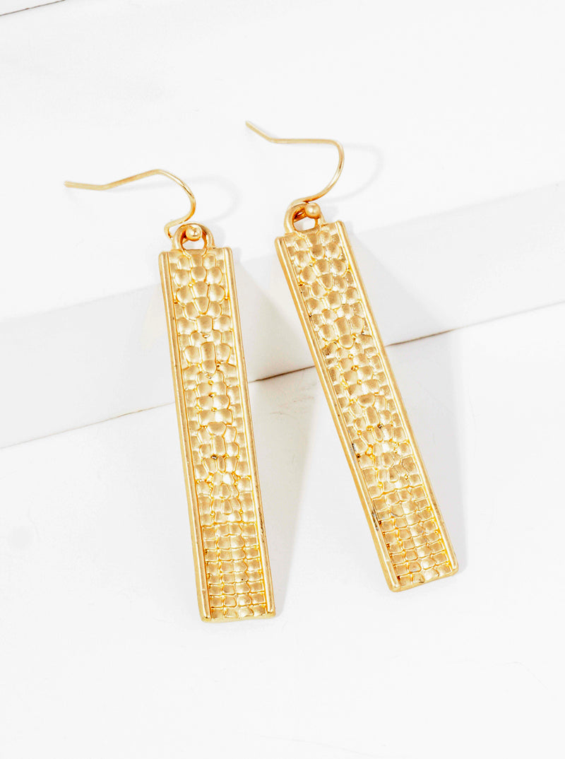 Metal Textured Rectangle Bar Shape Dangle Drop Earrings