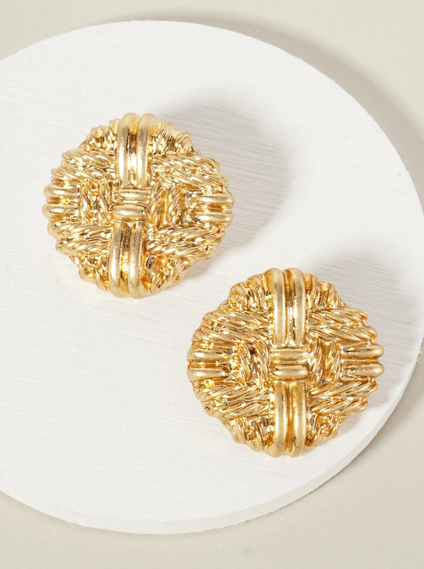 Metal Textured Round Statement Earrings With-Titanium-Post