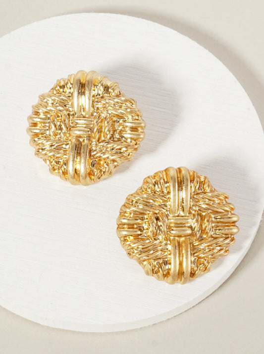 Metal Textured Round Statement Earrings With-Titanium-Post