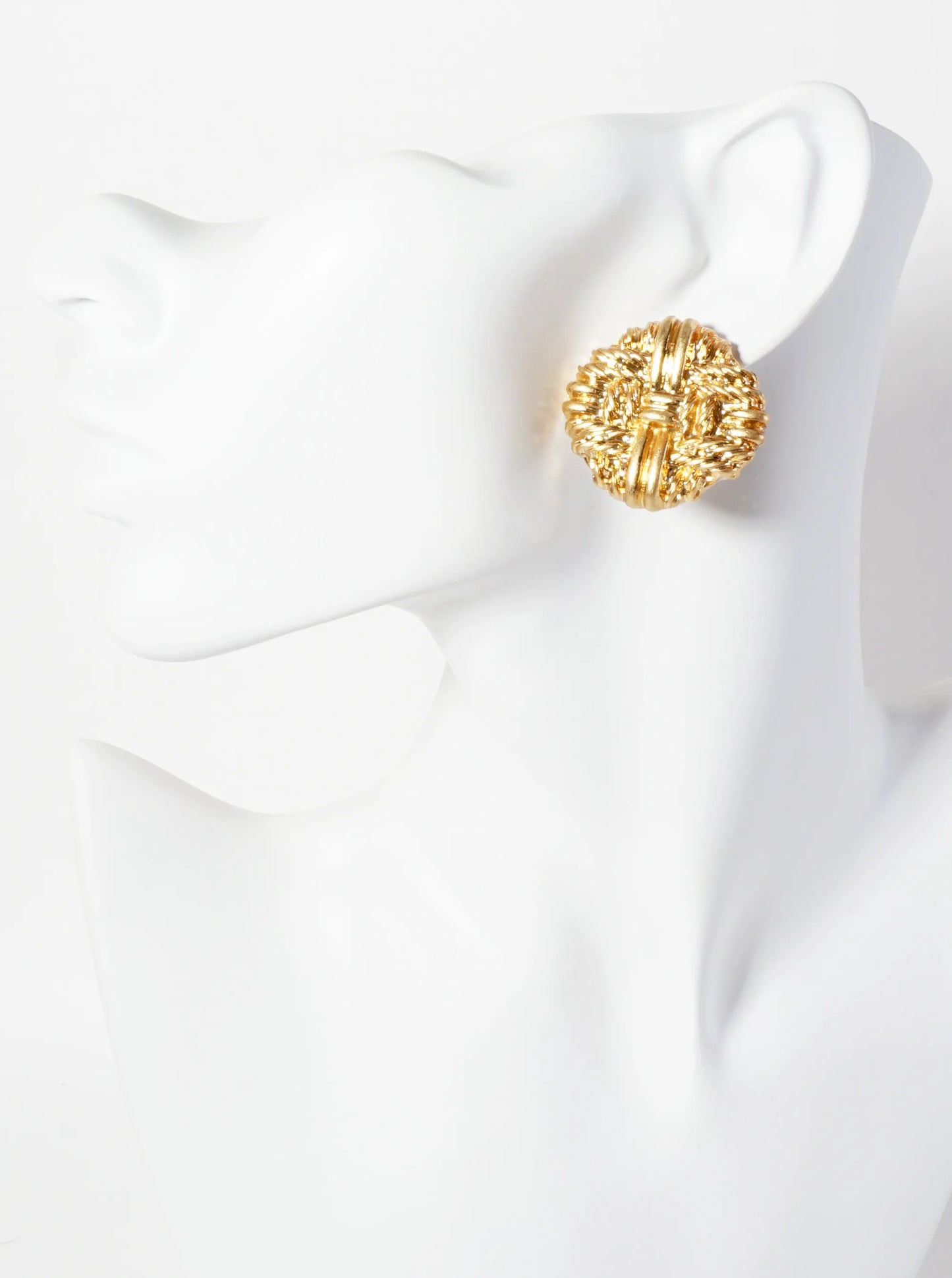 Metal Textured Round Statement Earrings With-Titanium-Post