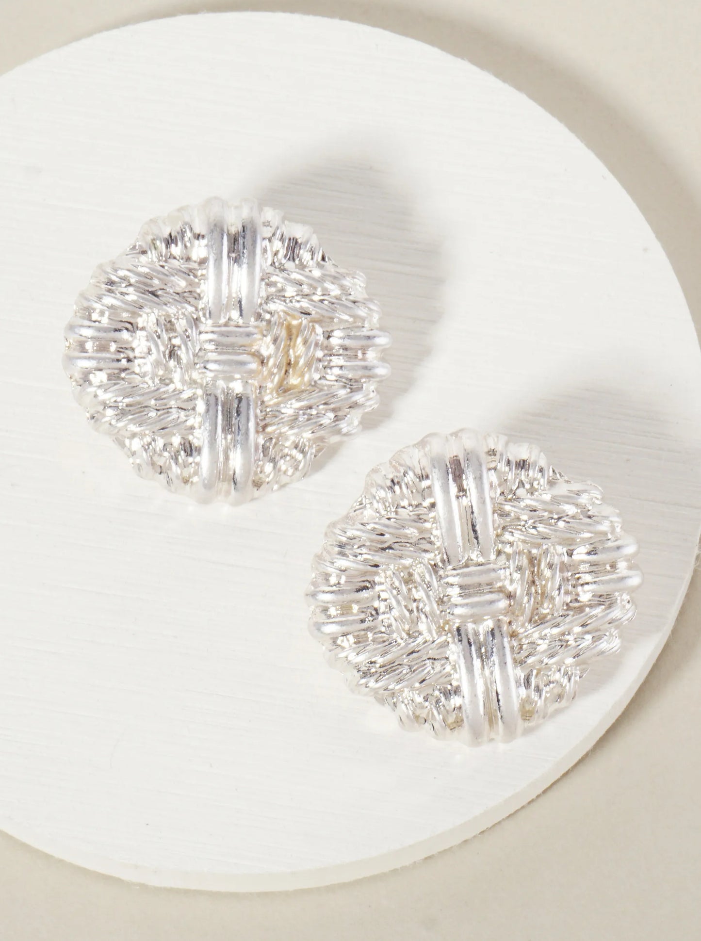 Metal Textured Round Statement Earrings With-Titanium-Post