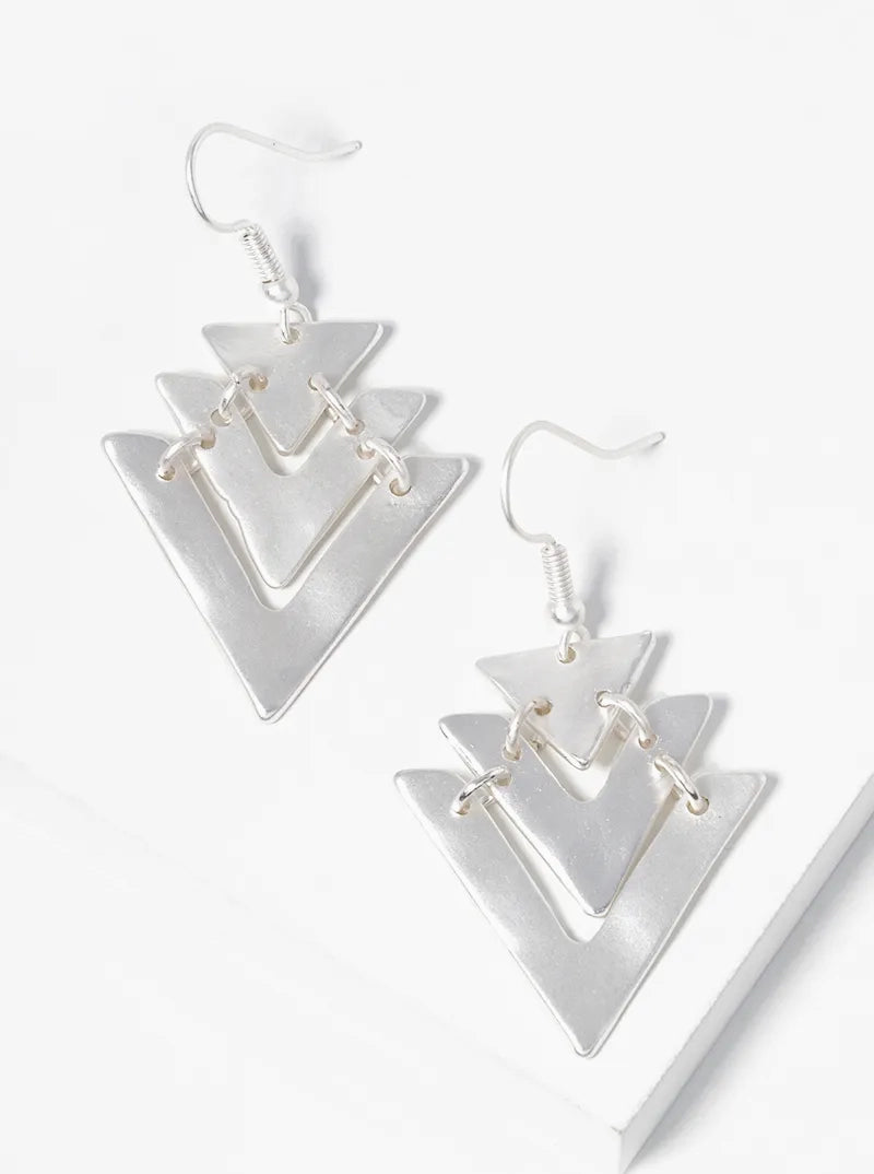 Metal Three Chevron Dangle Drop Earrings