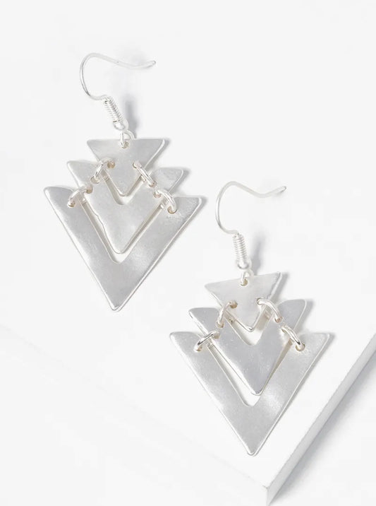 Metal Three Chevron Dangle Drop Earrings
