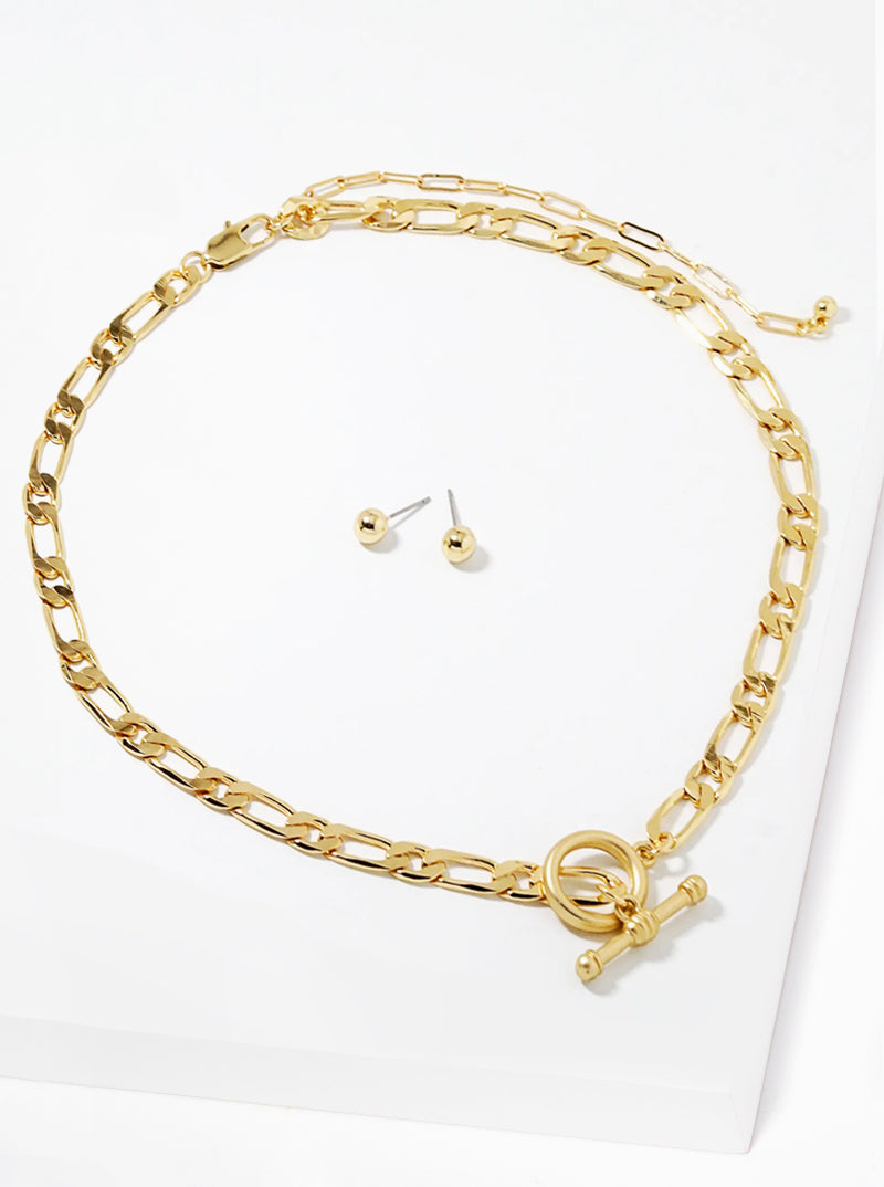 Metal Toggle Clasp Necklace Set With Earrings