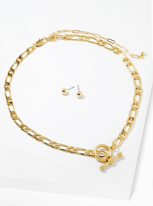 Metal Toggle Clasp Necklace Set With Earrings