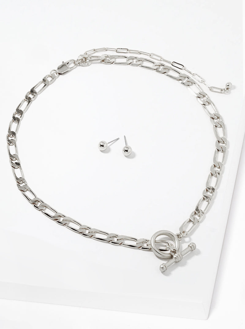 Metal Toggle Clasp Necklace Set With Earrings