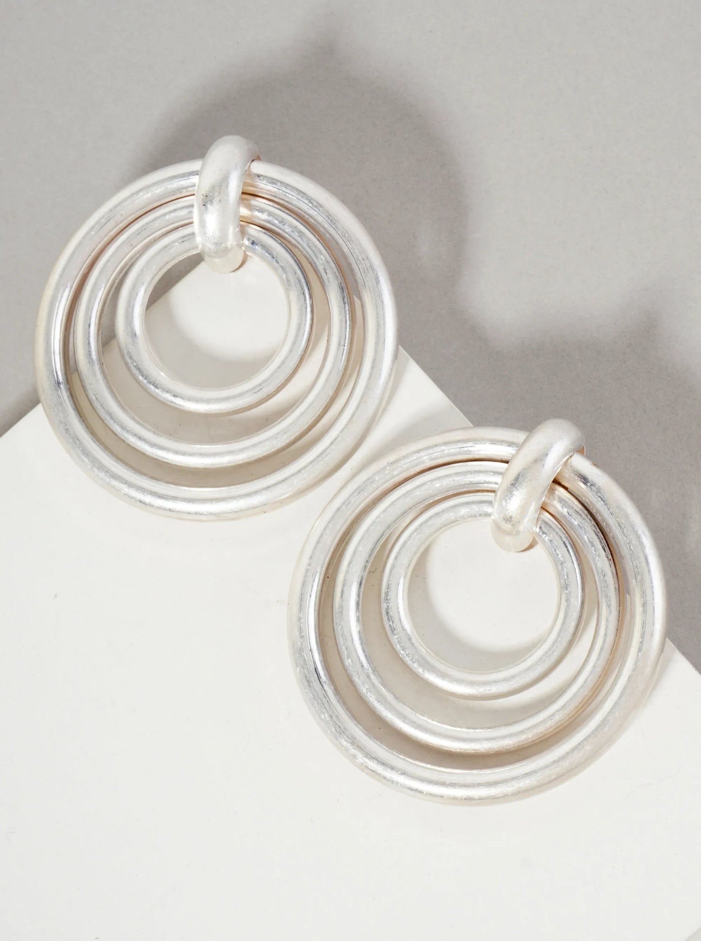 Metal Triple Circle Layered Doorknocker Statement Earrings With-Titanium-Post