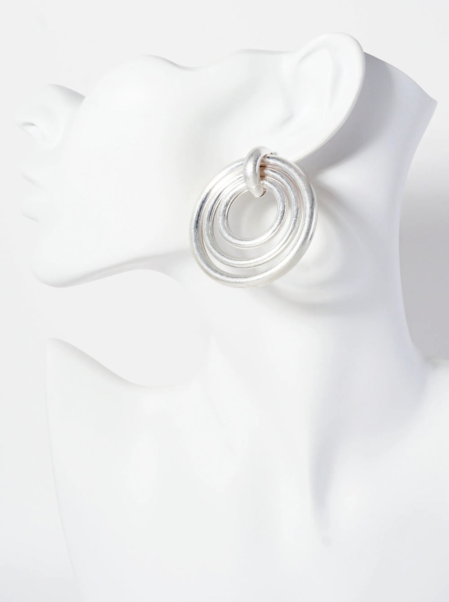Metal Triple Circle Layered Doorknocker Statement Earrings With-Titanium-Post