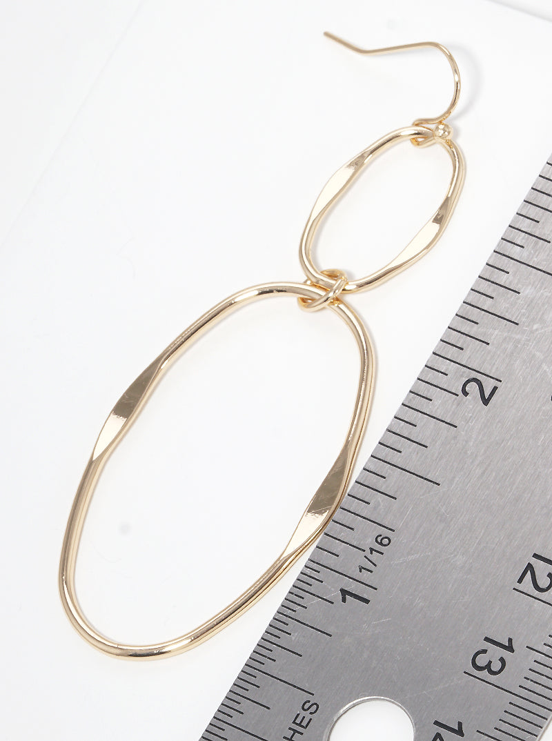 Metal Two Tier Oval Dangle Drop Earrings