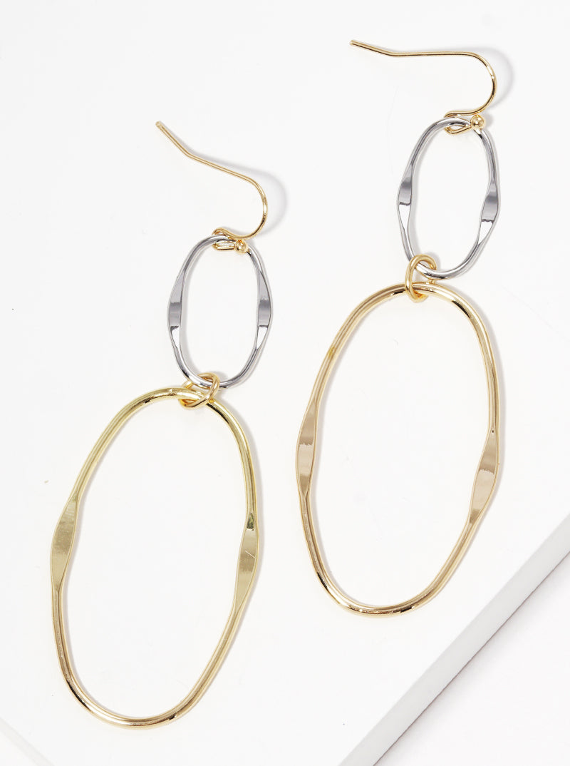 Metal Two Tier Oval Dangle Drop Earrings