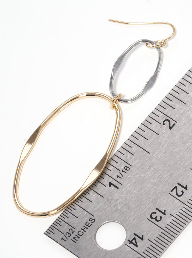 Metal Two Tier Oval Dangle Drop Earrings