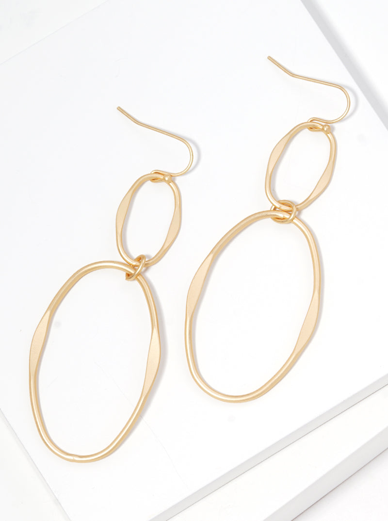 Metal Two Tier Oval Dangle Drop Earrings
