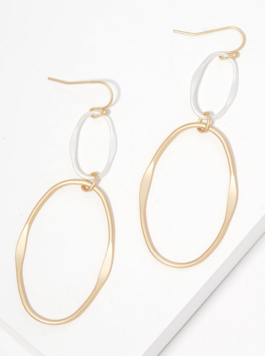 Metal Two Tier Oval Dangle Drop Earrings