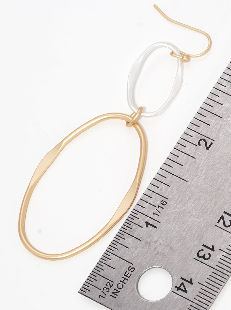 Metal Two Tier Oval Dangle Drop Earrings