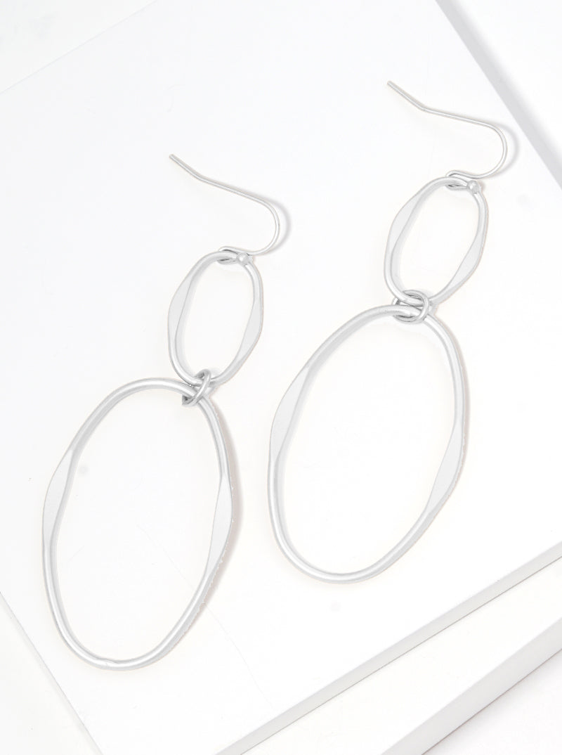 Metal Two Tier Oval Dangle Drop Earrings