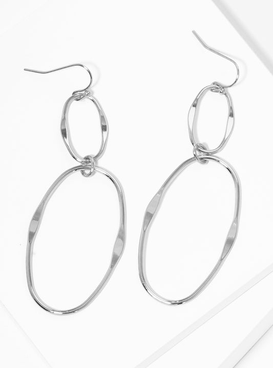 Metal Two Tier Oval Dangle Drop Earrings