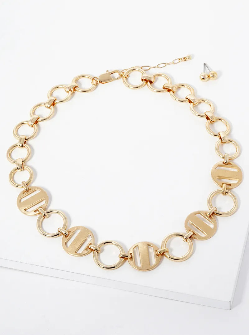 Metal Unique Chain Necklace Set With Earrings