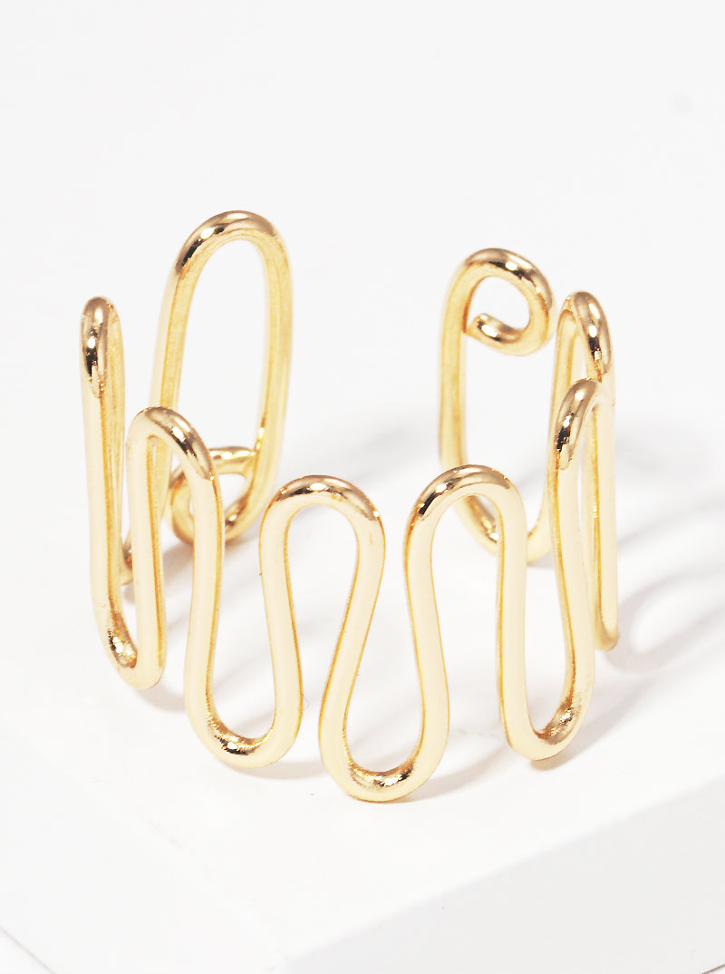 Metal Wire Wave Adjustable Cuff Ring