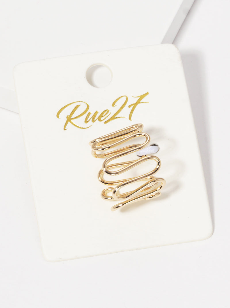 Metal Wire Wave Adjustable Cuff Ring