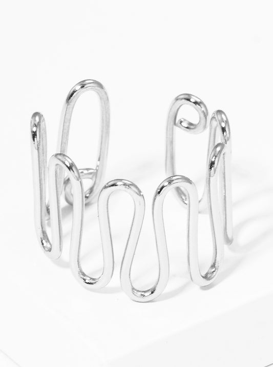 Metal Wire Wave Adjustable Cuff Ring
