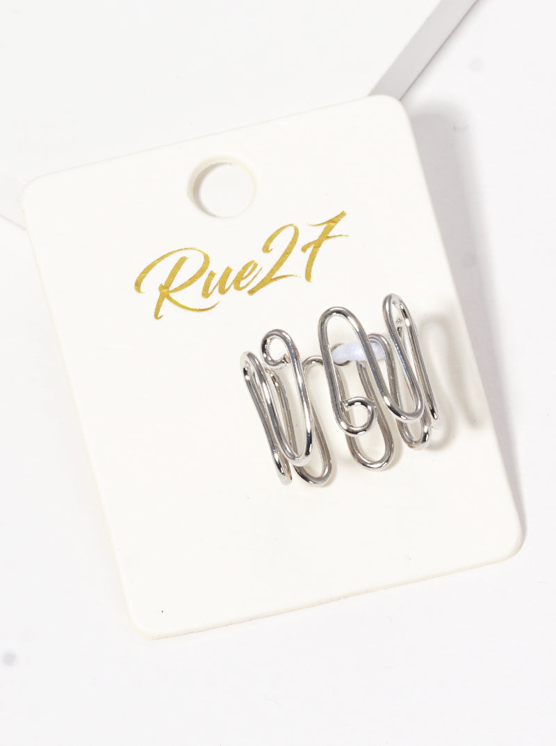 Metal Wire Wave Adjustable Cuff Ring