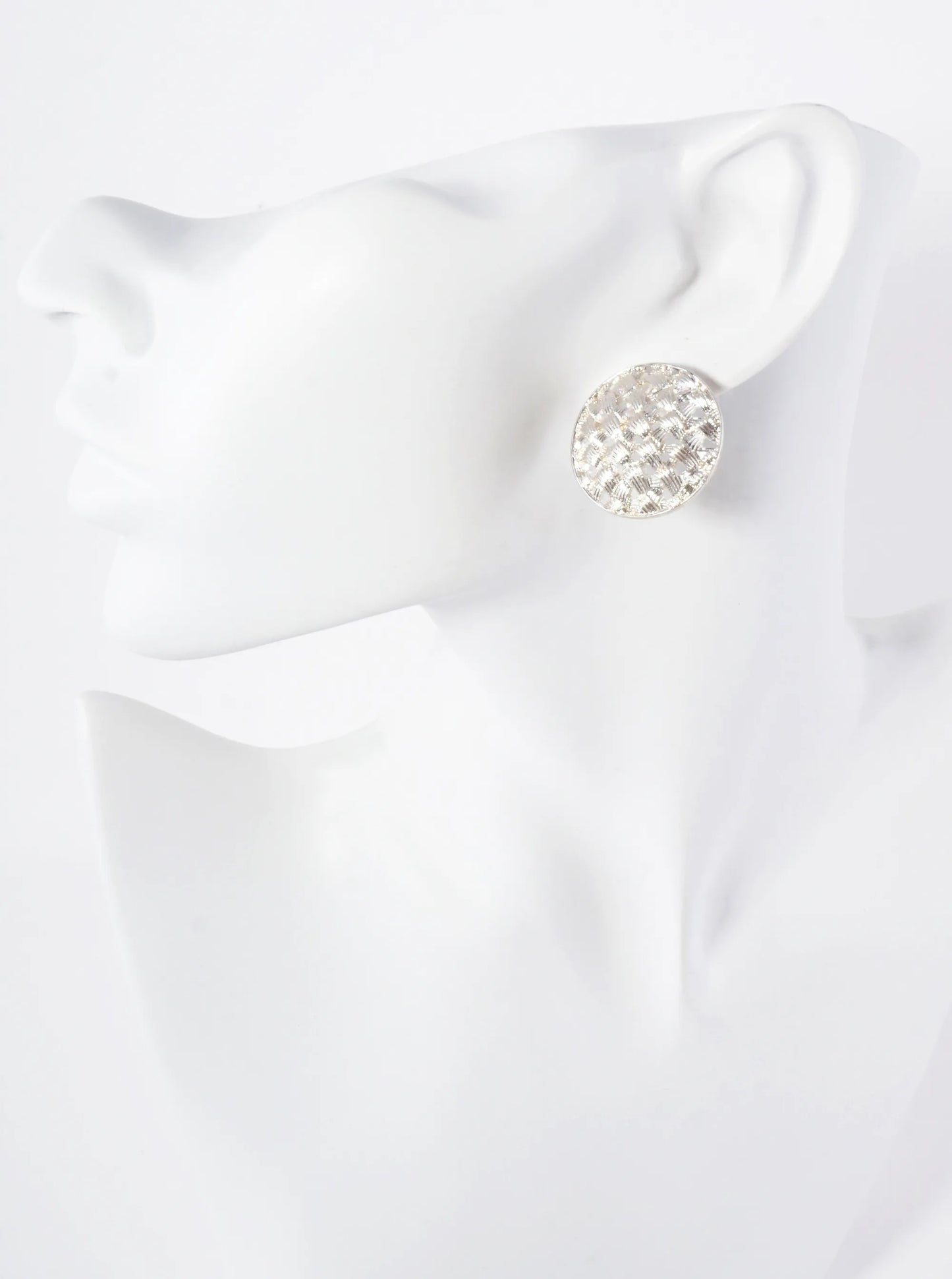 Metal Woven-Texture 1-inch Round Stud Earrings With-Titanium-Post