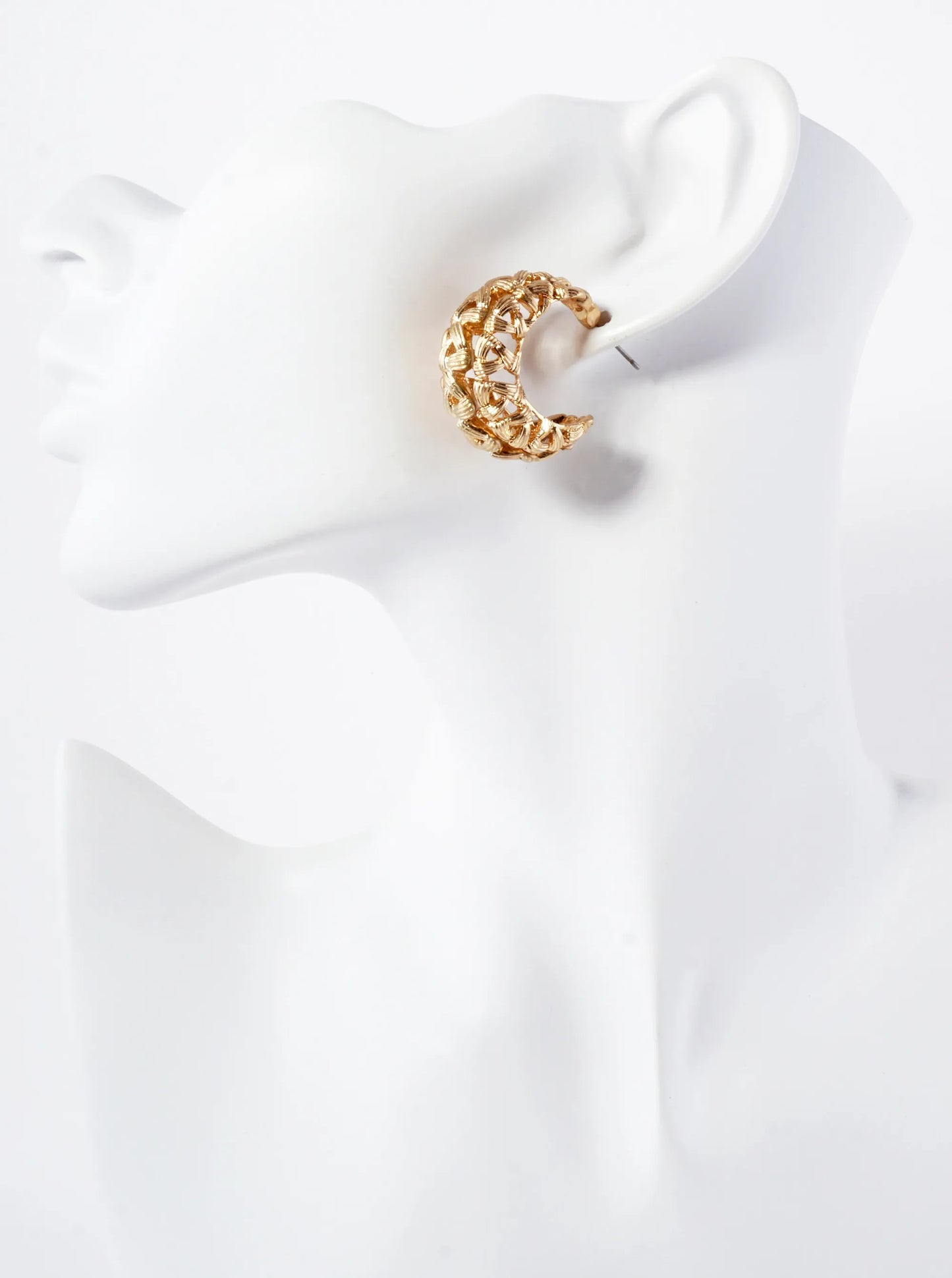Metal Woven-Texture 30mm Filigree Open Hoop Earrings With-Titanium-Post