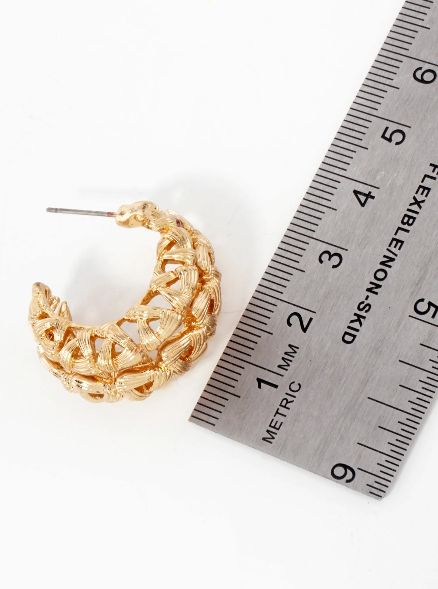 Metal Woven-Texture 30mm Filigree Open Hoop Earrings With-Titanium-Post