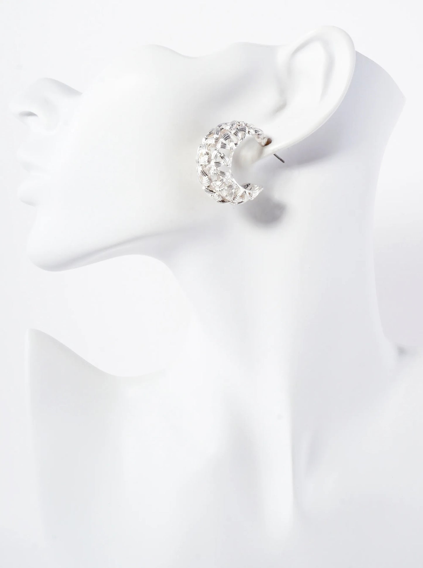 Metal Woven-Texture 30mm Filigree Open Hoop Earrings With-Titanium-Post