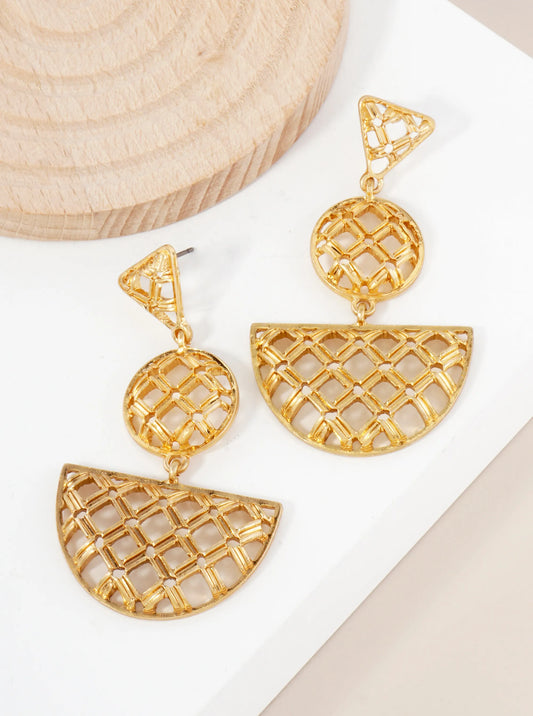 Metal Woven-Texture Geometric Dangle Drop Earrings With-Titanium-Post