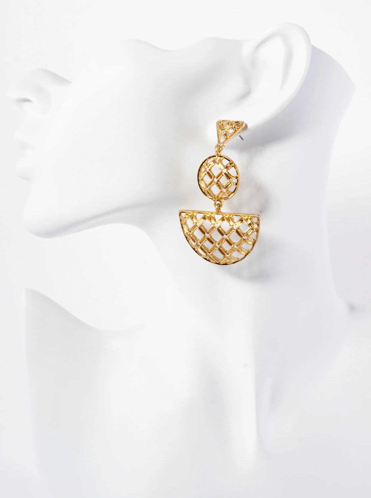 Metal Woven-Texture Geometric Dangle Drop Earrings With-Titanium-Post