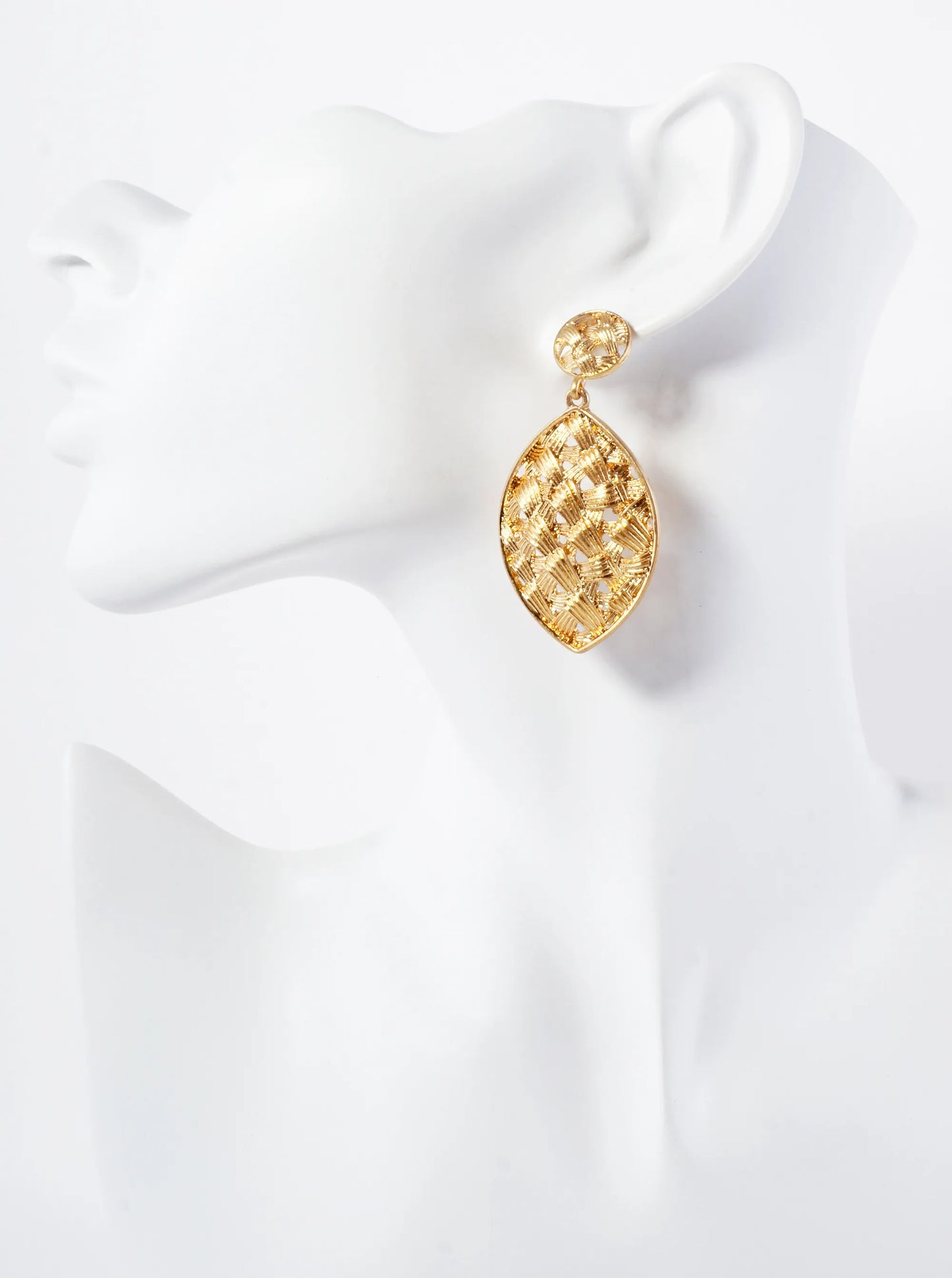 Metal Woven-Texture Marquise Drop Dangle Earrings With-Titanium-Post